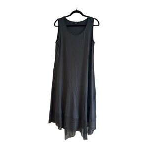 EILEEN FISHER Black Gray Stretch Sleeveless Jersey Tank Witchy sheer Dress M